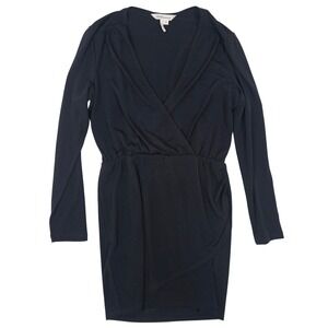 BCBGeneration Womens Black Long Sleeve Surplice V-Neck Wrap Dress Size M